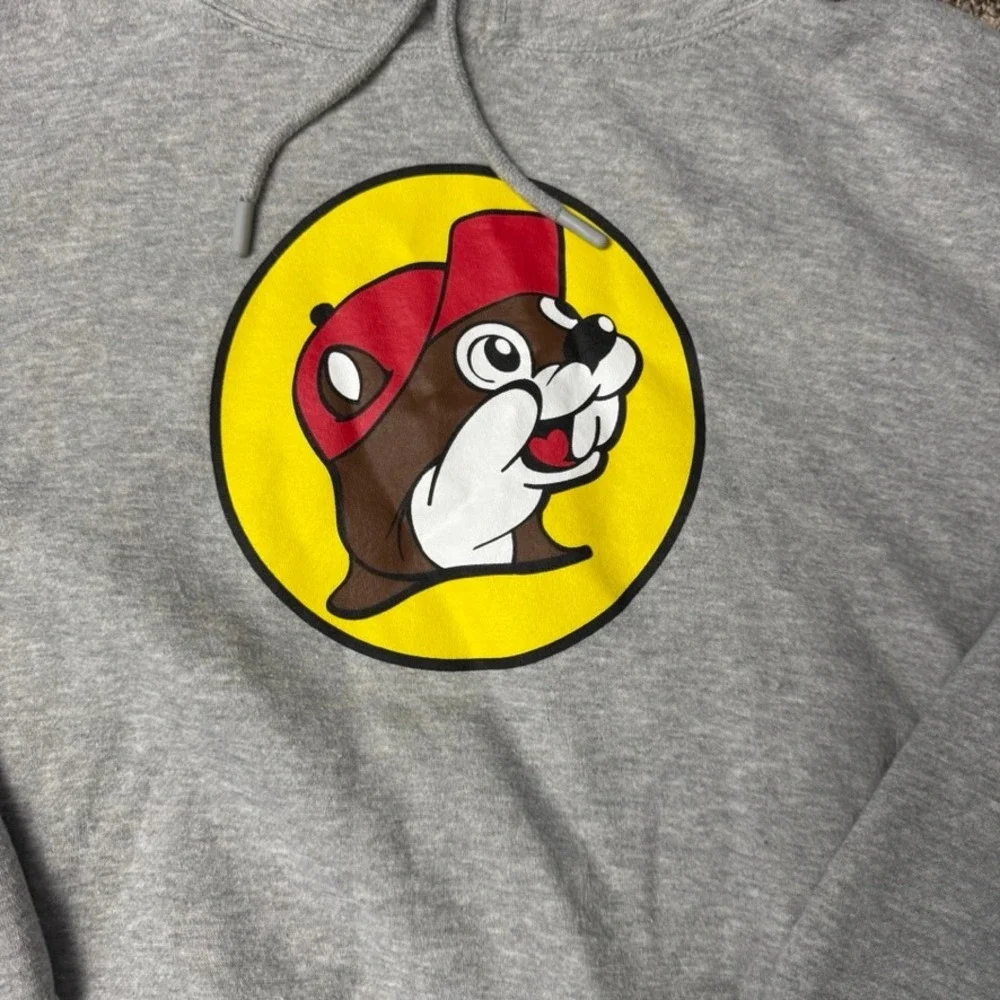 Buc-ees Long‎ Sleeve Pullover Beaver Logo Hoodie Sweatshirt Gray Adult Size 2X
